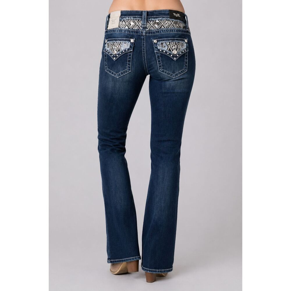 Miss Me Mid Rise Boot Cut Jeans Dark Blue 26